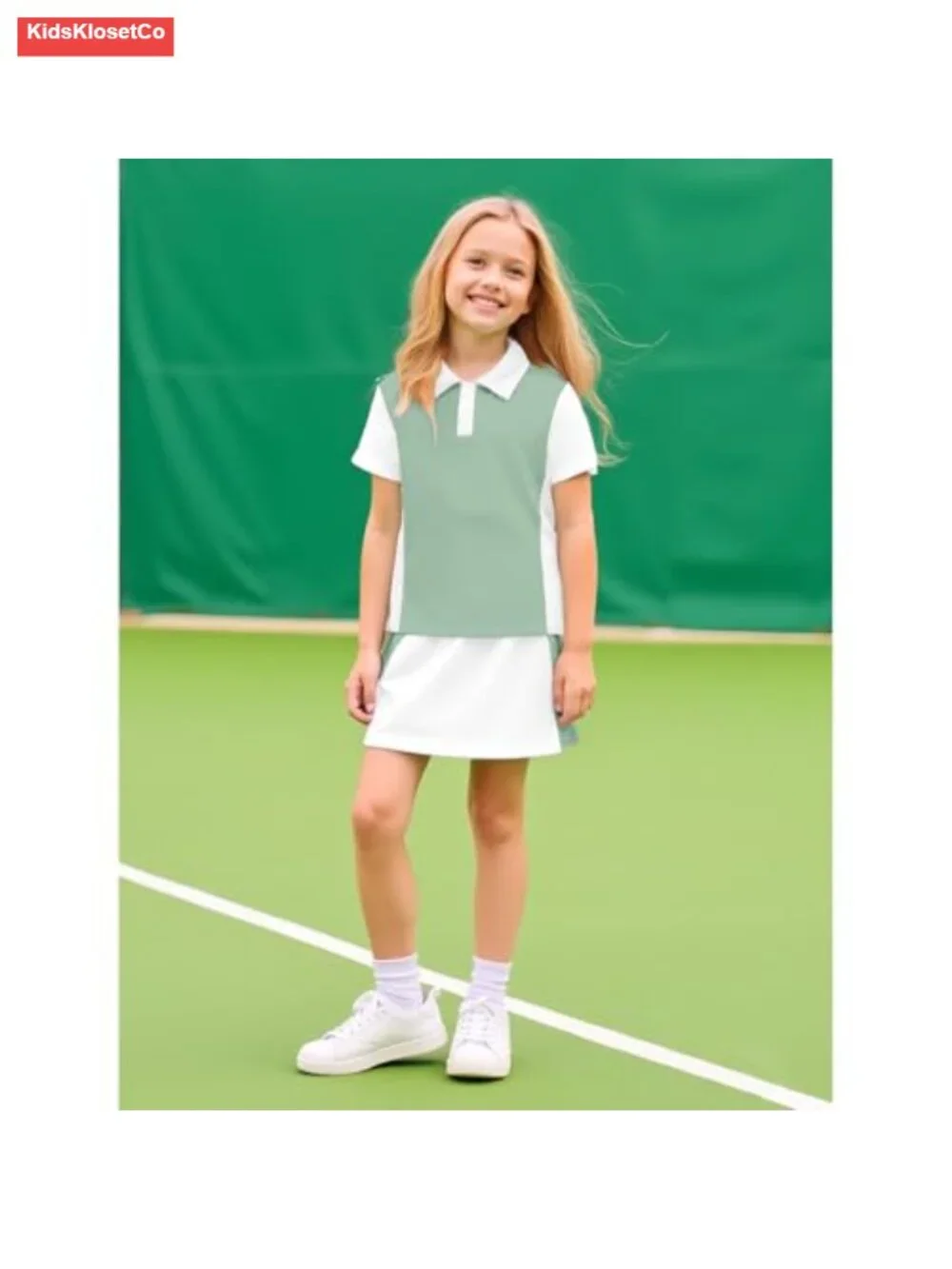 Girls Tennis Dress Golf Outfit Short Sleeve Polo Shirt & Skorts Set Athletic